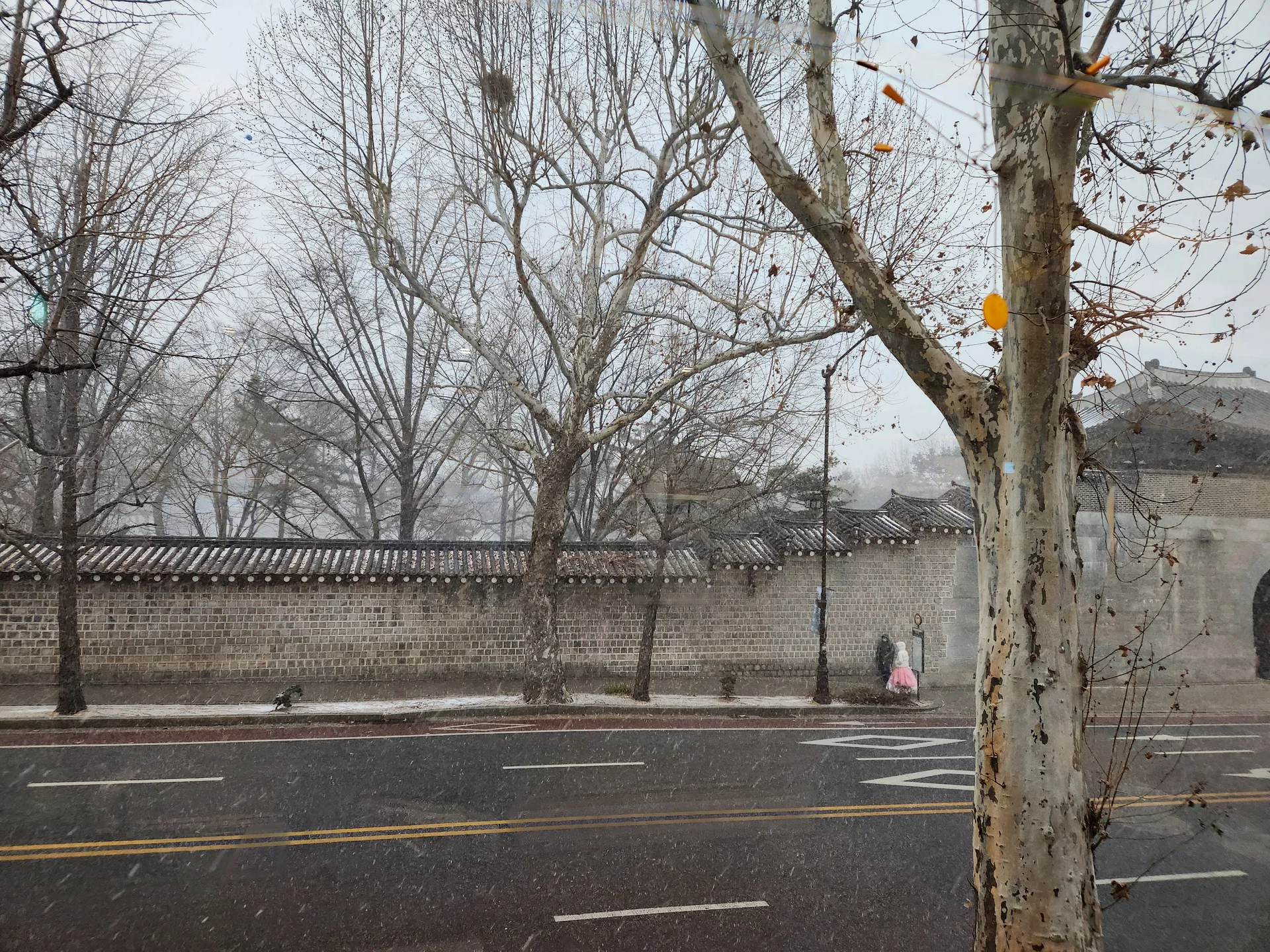 Experience the vibrant pulse of Korean city life through these dynamic street wallpapers. Bustling crosswalks in Myeongdong, colorful shop fronts in Hongdae, rain-slicked sidewalks reflecting neon signs, and everyday moments of commuters, street vendors, and cyclists moving through Seoul's urban rhythm — each image tells a story of a city constantly in motion.

Beyond Seoul, you'll find the charming streetscapes of Busan's hillside neighborhoods, the retro storefronts of Jeonju, and quiet residential lanes where laundry dries on balconies above parked scooters. These free Korean street wallpapers are perfect as an aesthetic phone background for anyone captivated by the raw energy and visual richness of Korean urban culture., Hyoja-ro, Sajik-dong, Seoul — Free Korean aesthetic wallpaper