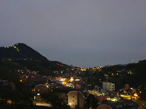 Korean architecture & mountain & seoul-nights & sunset aesthetic wallpaper for phone