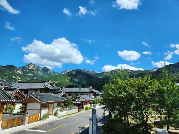 Korean architecture & street & hanok & mountain aesthetic wallpaper for phone