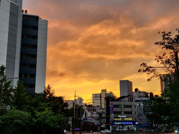 Korean sunset & street & architecture aesthetic wallpaper for phone