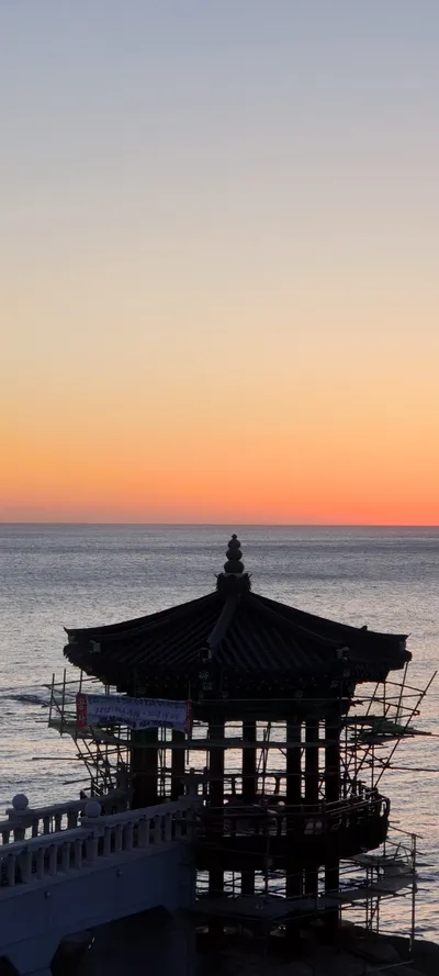 Korean sea & sunset & architecture aesthetic wallpaper for phone