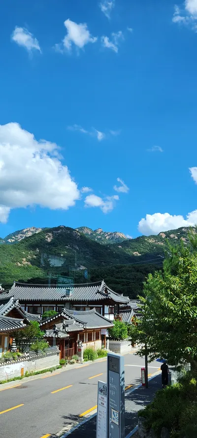 Korean architecture & street & hanok & mountain aesthetic wallpaper for phone