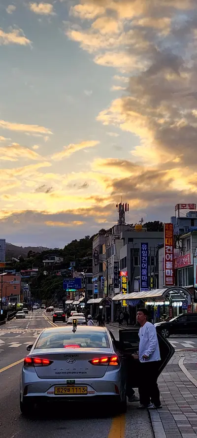 Korean street & sunset & sea aesthetic wallpaper for phone