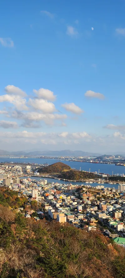 Korean sea & architecture & mountain & autumn aesthetic wallpaper for phone