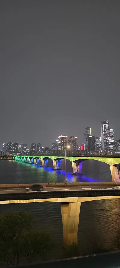 Korean Seoul Nights & River & Lake & Architecture aesthetic wallpaper for phone
