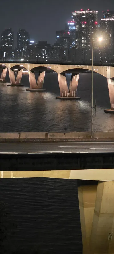 Korean Seoul Nights & River & Lake & Architecture aesthetic wallpaper for phone