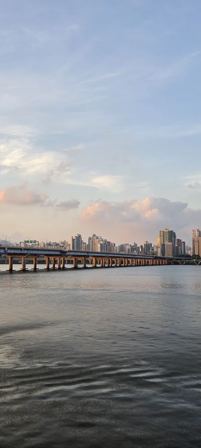 Korean River & Lake & Sunset & Architecture & Nature aesthetic wallpaper for phone