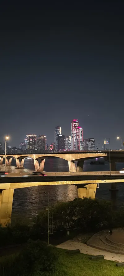 Korean Seoul Nights & River & Lake & Architecture aesthetic wallpaper for phone